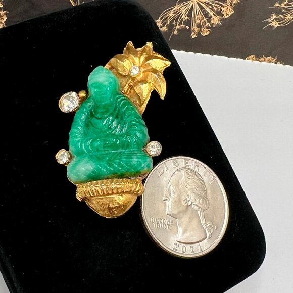 Buddha Green Glass Brooch - Picture 3 of 4
